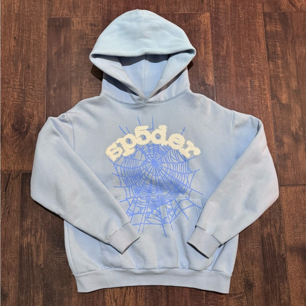Spider hoodie light blue